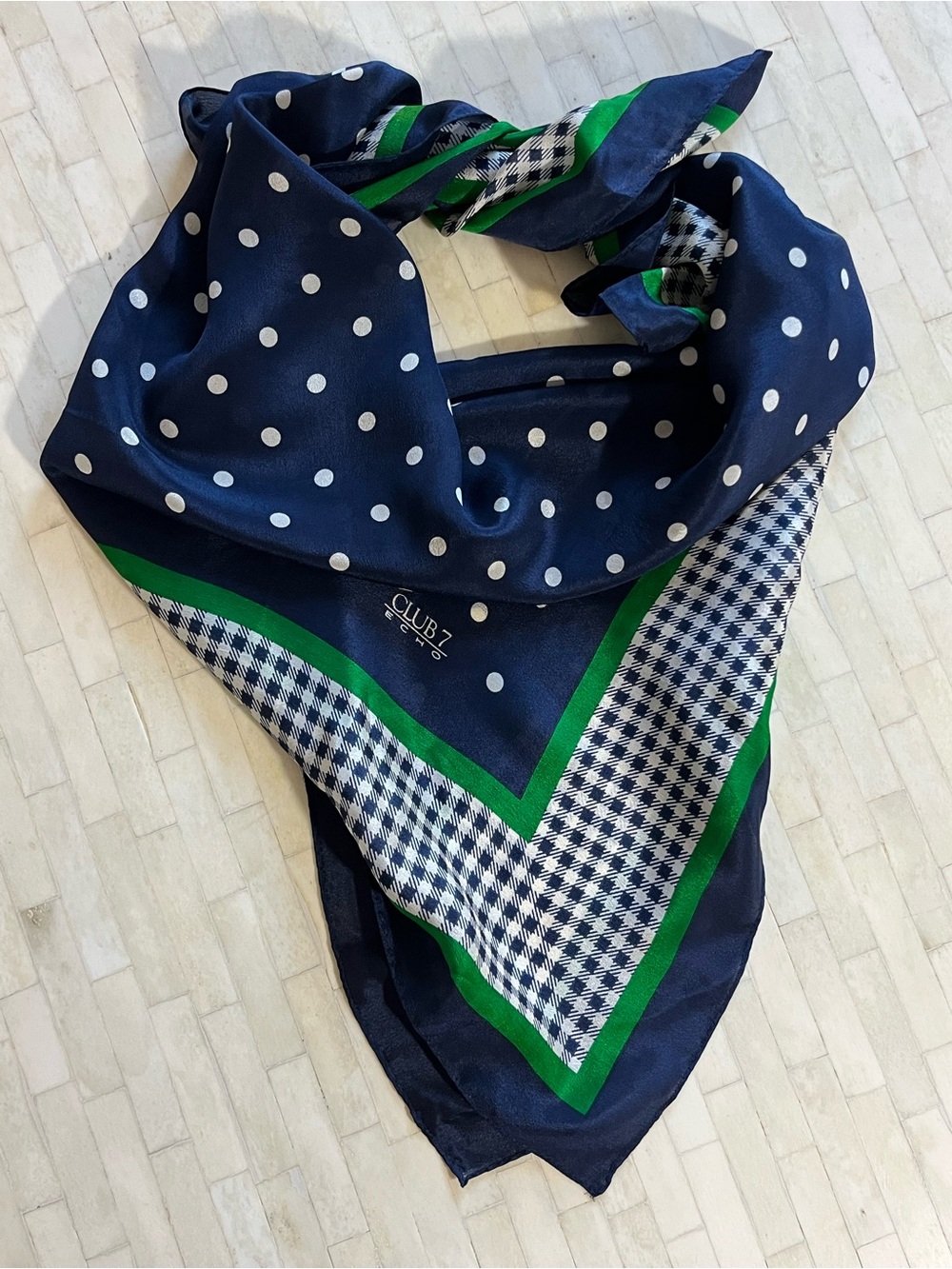 Echo Club 7 Navy 100% Silk Square Scarf 31 x 31 inches